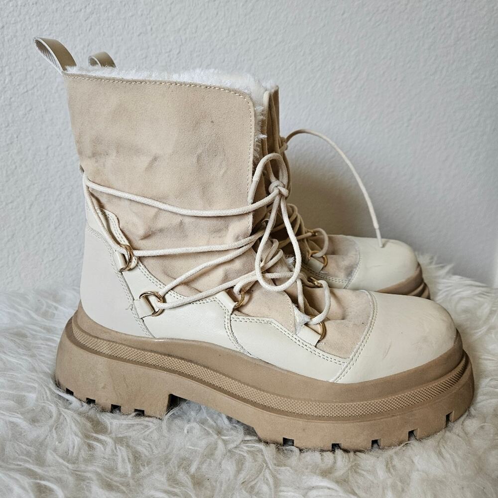 Truffle Collection Chunky Hiking Boots Fur Lining Size 9.5